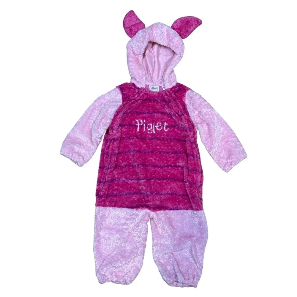 Vintage Y2K Disney Store Piglet Costume Fuzzy Plush Pink Hooded 24M